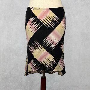 Vintage 90s Bamboo USA Black Abstract Print Knee Length Skirt